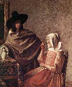 VERMEER VAN DELFT, Jan A Lady Drinking and a Gentleman (detail) ar oil painting